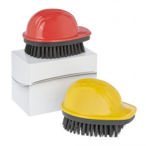 zwei Bauhelm Bürsten in rot und gelb mit schwarzer synthetischen Borste, Geschenkkarton